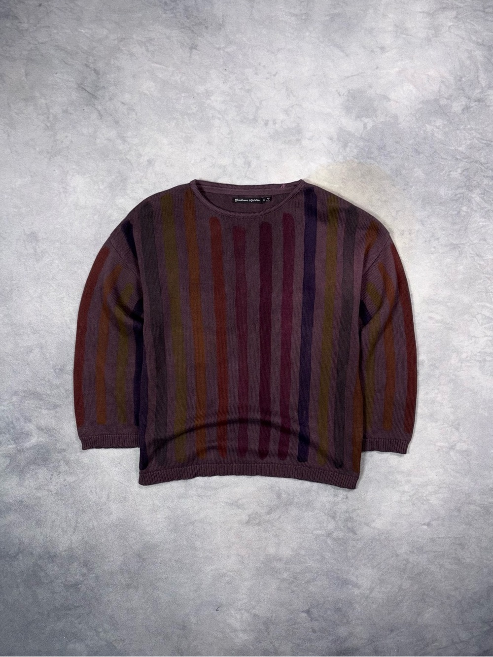 Gudrun Sjödén Stockholm Burgundy Multicolor Striped Cotton Knit Sweater Rare
